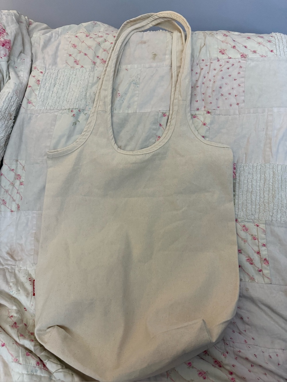 Cream Canvas Tote Bag with Navy Print - Picture 5 of 5